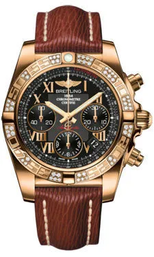Breitling - Chronomat 41 Rose Gold Diamond Bezel - Sahara Leather Strap