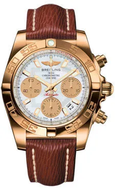 Breitling - Chronomat 41 Rose Gold Polished Bezel - Sahara Leather Strap