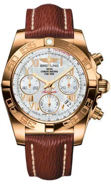Breitling - Chronomat 41 Rose Gold Polished Bezel - Sahara Leather Strap