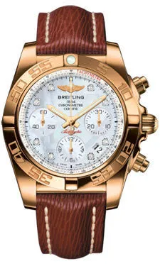 Breitling - Chronomat 41 Rose Gold Polished Bezel - Sahara Leather Strap