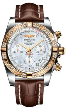 Breitling - Chronomat 41 Steel and Gold Diamond Bezel - Croco Strap