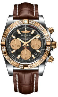 Breitling - Chronomat 41 Steel and Gold Diamond Bezel - Croco Strap