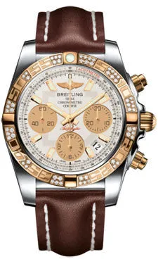 Breitling - Chronomat 41 Steel and Gold Diamond Bezel - Leather Strap