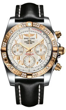 Breitling - Chronomat 41 Steel and Gold Diamond Bezel - Leather Strap