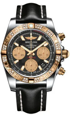 Breitling - Chronomat 41 Steel and Gold Diamond Bezel - Leather Strap