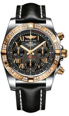 Breitling - Chronomat 41 Steel and Gold Diamond Bezel - Leather Strap