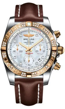 Breitling - Chronomat 41 Steel and Gold Diamond Bezel - Leather Strap