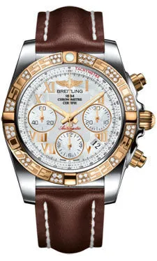 Breitling - Chronomat 41 Steel and Gold Diamond Bezel - Leather Strap