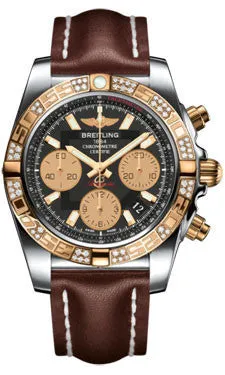 Breitling - Chronomat 41 Steel and Gold Diamond Bezel - Leather Strap