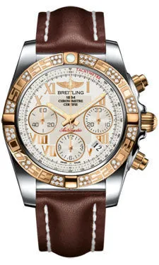 Breitling - Chronomat 41 Steel and Gold Diamond Bezel - Leather Strap
