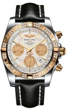 Breitling - Chronomat 41 Steel and Gold Diamond Bezel - Leather Strap