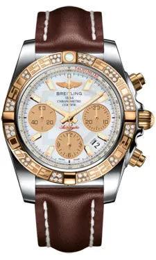 Breitling - Chronomat 41 Steel and Gold Diamond Bezel - Leather Strap