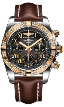Breitling - Chronomat 41 Steel and Gold Diamond Bezel - Leather Strap