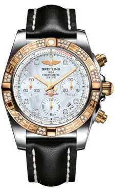 Breitling - Chronomat 41 Steel and Gold Diamond Bezel - Leather Strap