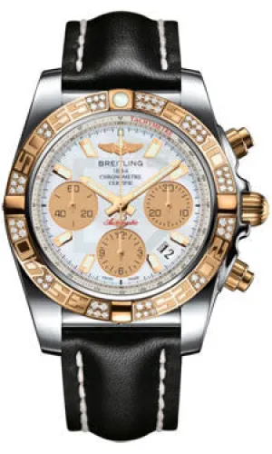 Breitling - Chronomat 41 Steel and Gold Diamond Bezel - Leather Strap