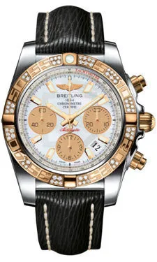 Breitling - Chronomat 41 Steel and Gold Diamond Bezel - Sahara Leather Strap