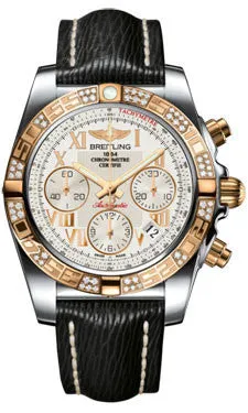 Breitling - Chronomat 41 Steel and Gold Diamond Bezel - Sahara Leather Strap