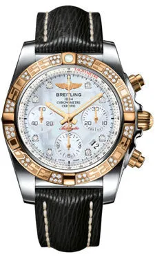 Breitling - Chronomat 41 Steel and Gold Diamond Bezel - Sahara Leather Strap