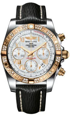 Breitling - Chronomat 41 Steel and Gold Diamond Bezel - Sahara Leather Strap