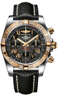 Breitling - Chronomat 41 Steel and Gold Diamond Bezel - Sahara Leather Strap