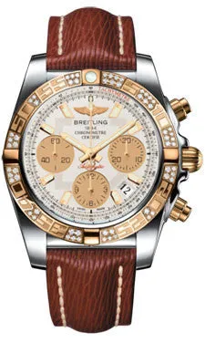 Breitling - Chronomat 41 Steel and Gold Diamond Bezel - Sahara Leather Strap