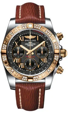 Breitling - Chronomat 41 Steel and Gold Diamond Bezel - Sahara Leather Strap