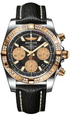 Breitling - Chronomat 41 Steel and Gold Diamond Bezel - Sahara Leather Strap