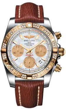 Breitling - Chronomat 41 Steel and Gold Diamond Bezel - Sahara Leather Strap