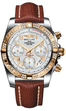 Breitling - Chronomat 41 Steel and Gold Diamond Bezel - Sahara Leather Strap