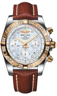Breitling - Chronomat 41 Steel and Gold Diamond Bezel - Sahara Leather Strap