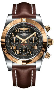 Breitling - Chronomat 41 Steel and Gold Polished Bezel - Leather Strap