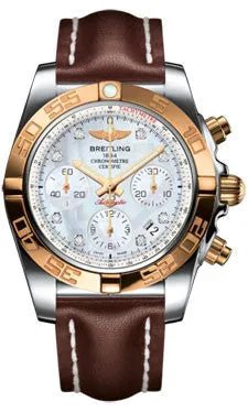 Breitling - Chronomat 41 Steel and Gold Polished Bezel - Leather Strap