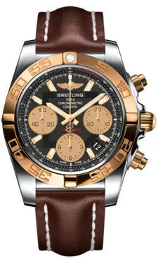 Breitling - Chronomat 41 Steel and Gold Polished Bezel - Leather Strap