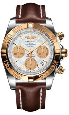 Breitling - Chronomat 41 Steel and Gold Polished Bezel - Leather Strap