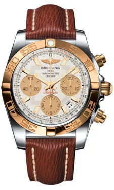 Breitling - Chronomat 41 Steel and Gold Polished Bezel - Sahara Leather Strap