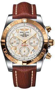 Breitling - Chronomat 41 Steel and Gold Polished Bezel - Sahara Leather Strap