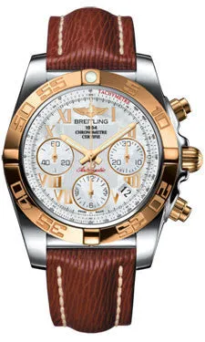 Breitling - Chronomat 41 Steel and Gold Polished Bezel - Sahara Leather Strap