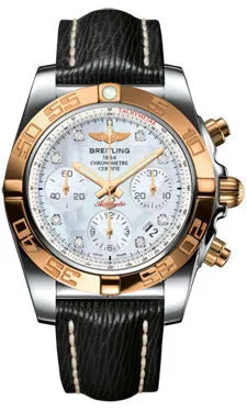 Breitling - Chronomat 41 Steel and Gold Polished Bezel - Sahara Leather Strap