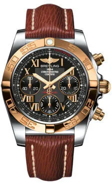 Breitling - Chronomat 41 Steel and Gold Polished Bezel - Sahara Leather Strap