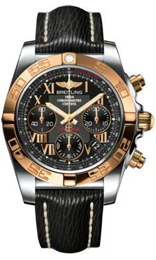 Breitling - Chronomat 41 Steel and Gold Polished Bezel - Sahara Leather Strap