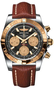 Breitling - Chronomat 41 Steel and Gold Polished Bezel - Sahara Leather Strap