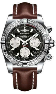 Breitling - Chronomat 41 Steel Diamond Bezel - Leather Strap