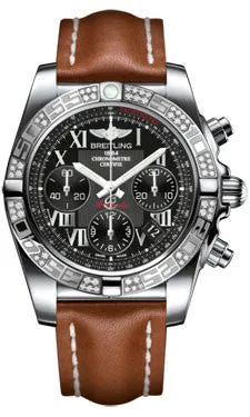 Breitling - Chronomat 41 Steel Diamond Bezel - Leather Strap