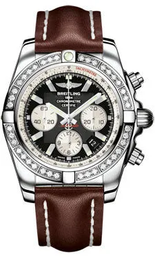 Breitling - Chronomat 44 Steel 40 Diamond Bezel - Leather Strap