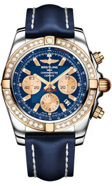 Breitling - Chronomat 44 Steel and Rose Gold 40 Diamond Bezel - Leather Strap