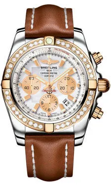 Breitling - Chronomat 44 Steel and Rose Gold 40 Diamond Bezel - Leather Strap