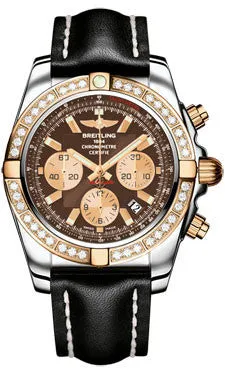 Breitling - Chronomat 44 Steel and Rose Gold 40 Diamond Bezel - Leather Strap