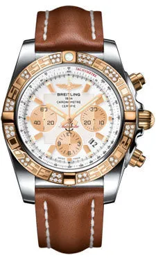 Breitling - Chronomat 44 Steel and Rose Gold 60 Diamond Bezel - Leather Strap