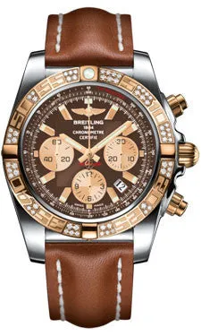 Breitling - Chronomat 44 Steel and Rose Gold 60 Diamond Bezel - Leather Strap