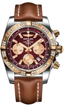 Breitling - Chronomat 44 Steel and Rose Gold 60 Diamond Bezel - Leather Strap